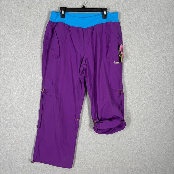 Zumba Fitness Pants - Zumba Cargo Pants Womens XXL 2XL Purple Blue Converts to Capri Craveworthy Dance